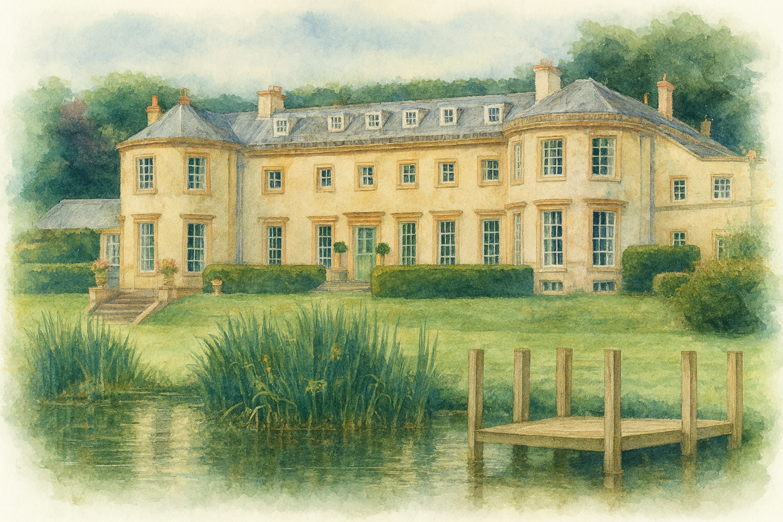 Watercolour illustration of Kirkby Fleetham Hall